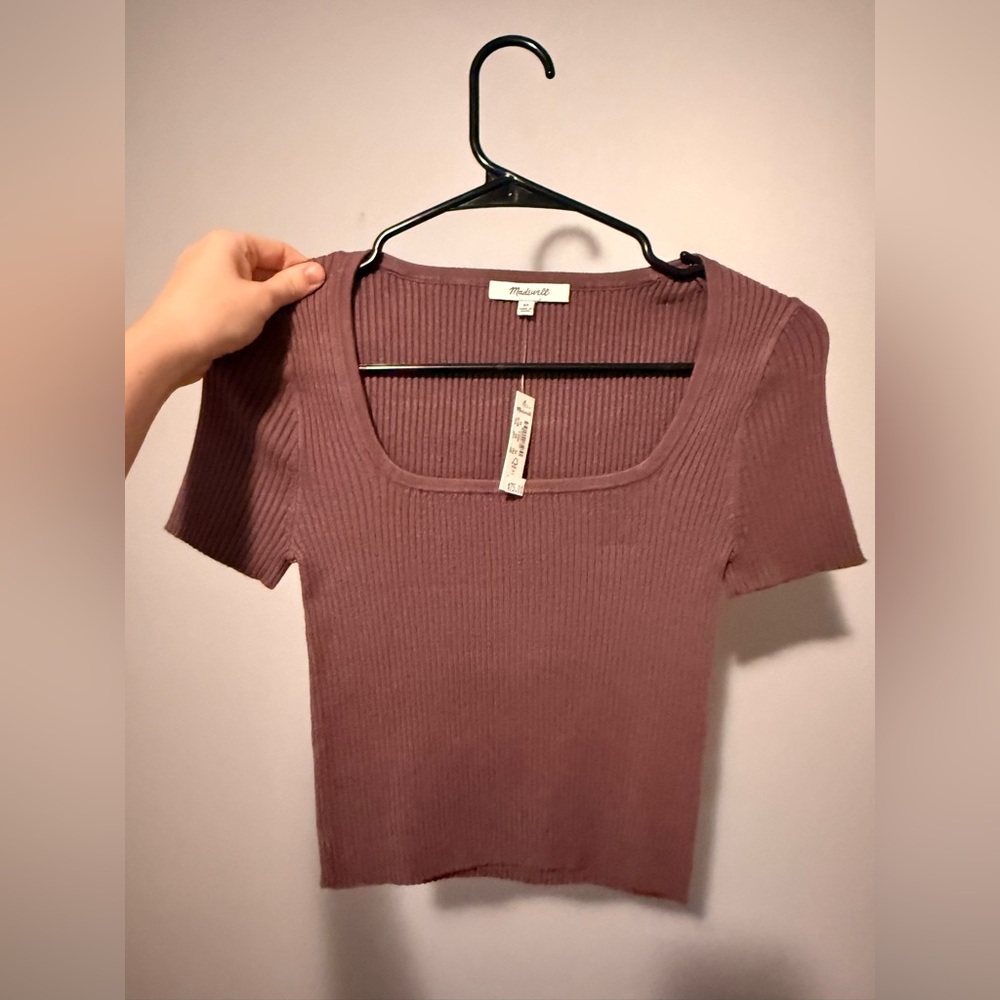 Madewell Dusty Purple Ribbed Square Neck Top